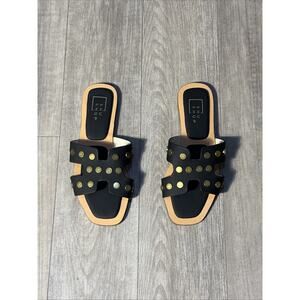 Womens Shu Shop Donatella Sandal Black Color with Gold Size 7 1/2